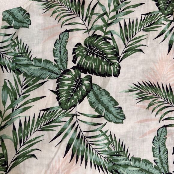 C‎ &C California Linen Dress Womens Small Green And White Leaf Pockets Swing - Picture 12 of 16